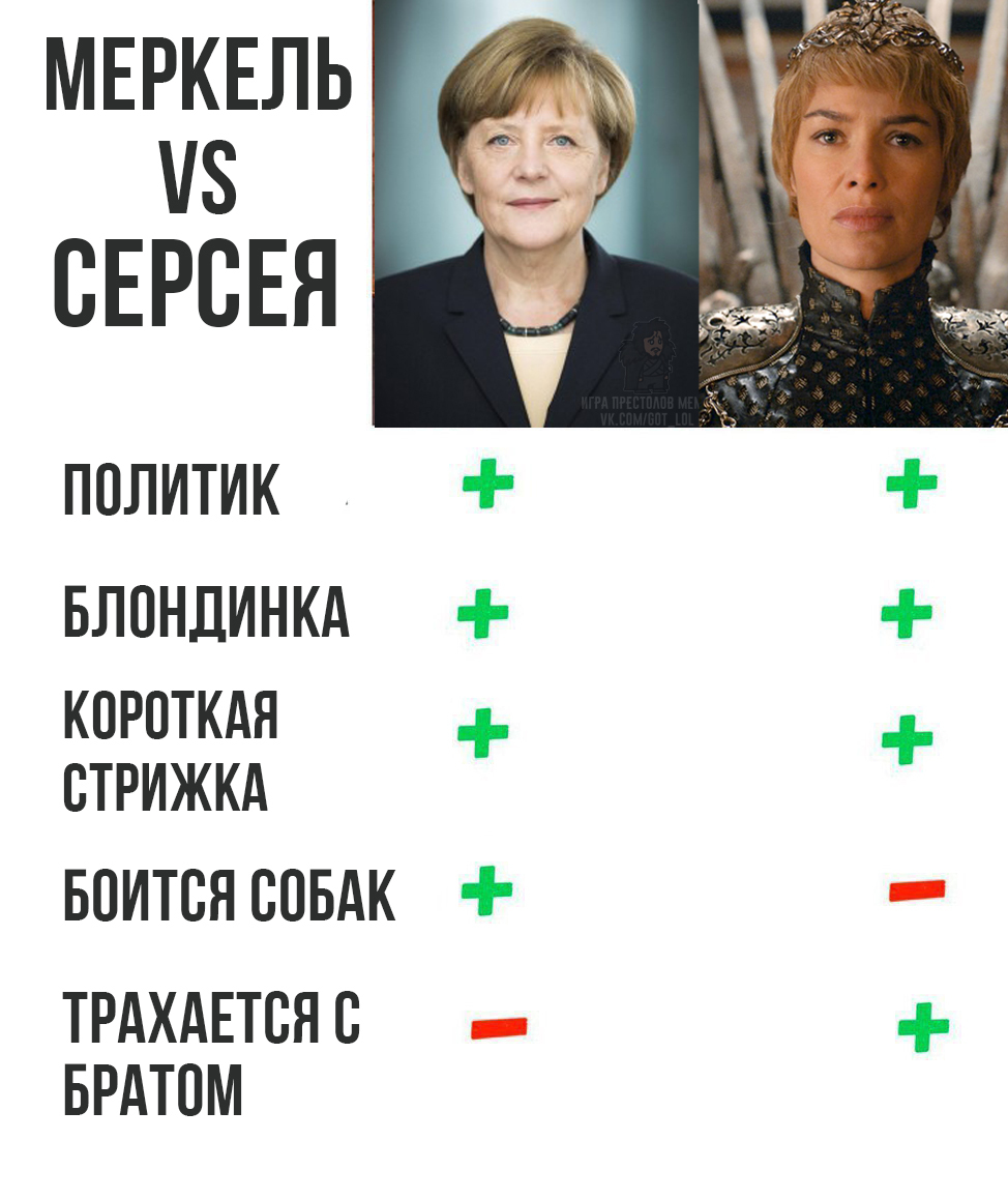 Yes, she is afraid of dogs... - My, Game of Thrones, Not a spoiler, Angela Merkel, Cersei Lannister, Comparison