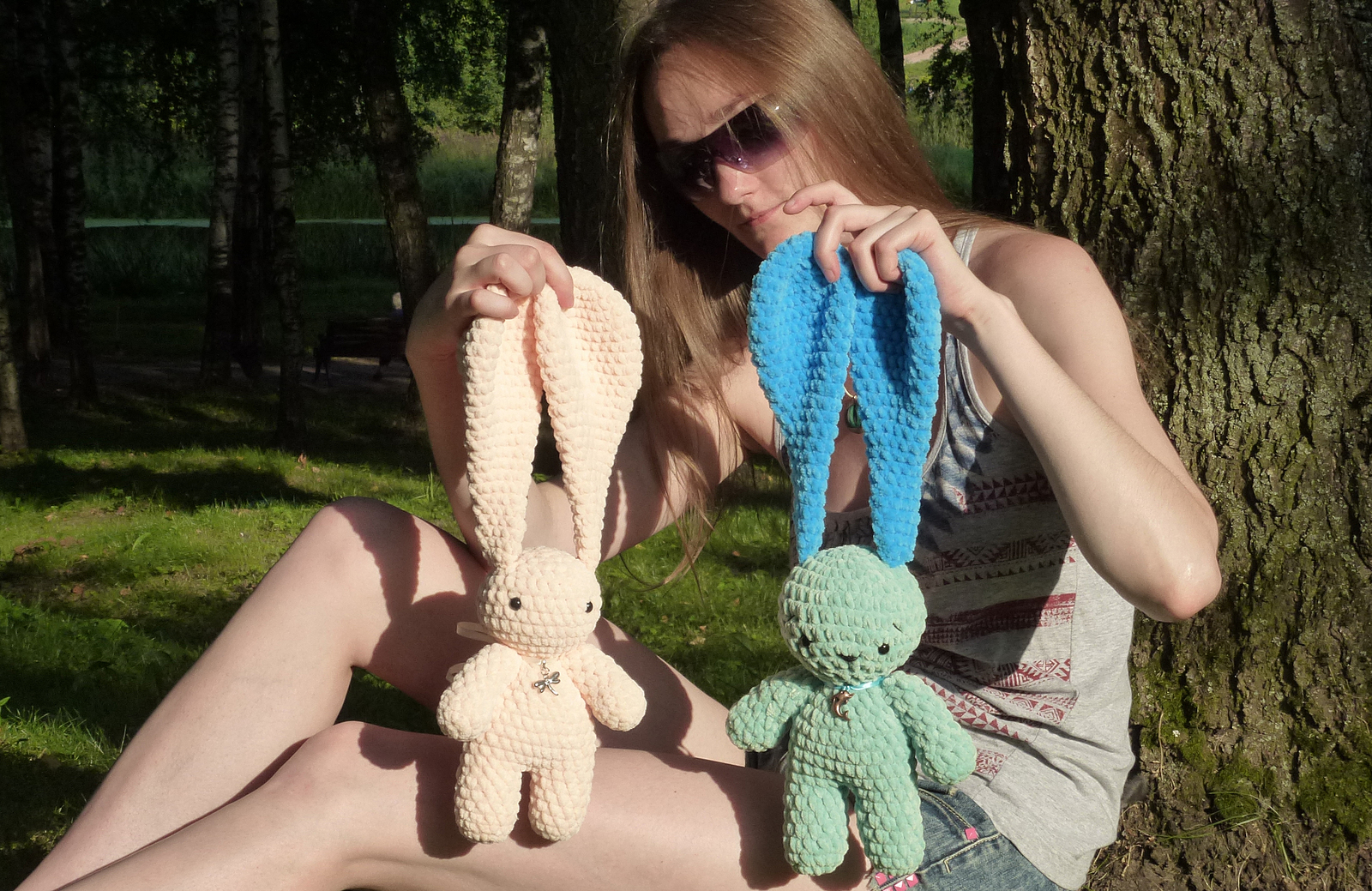 plush bunnies - My, Knitted toys, Hare, Crochet, Plush Toys, Needlework without process, Longpost