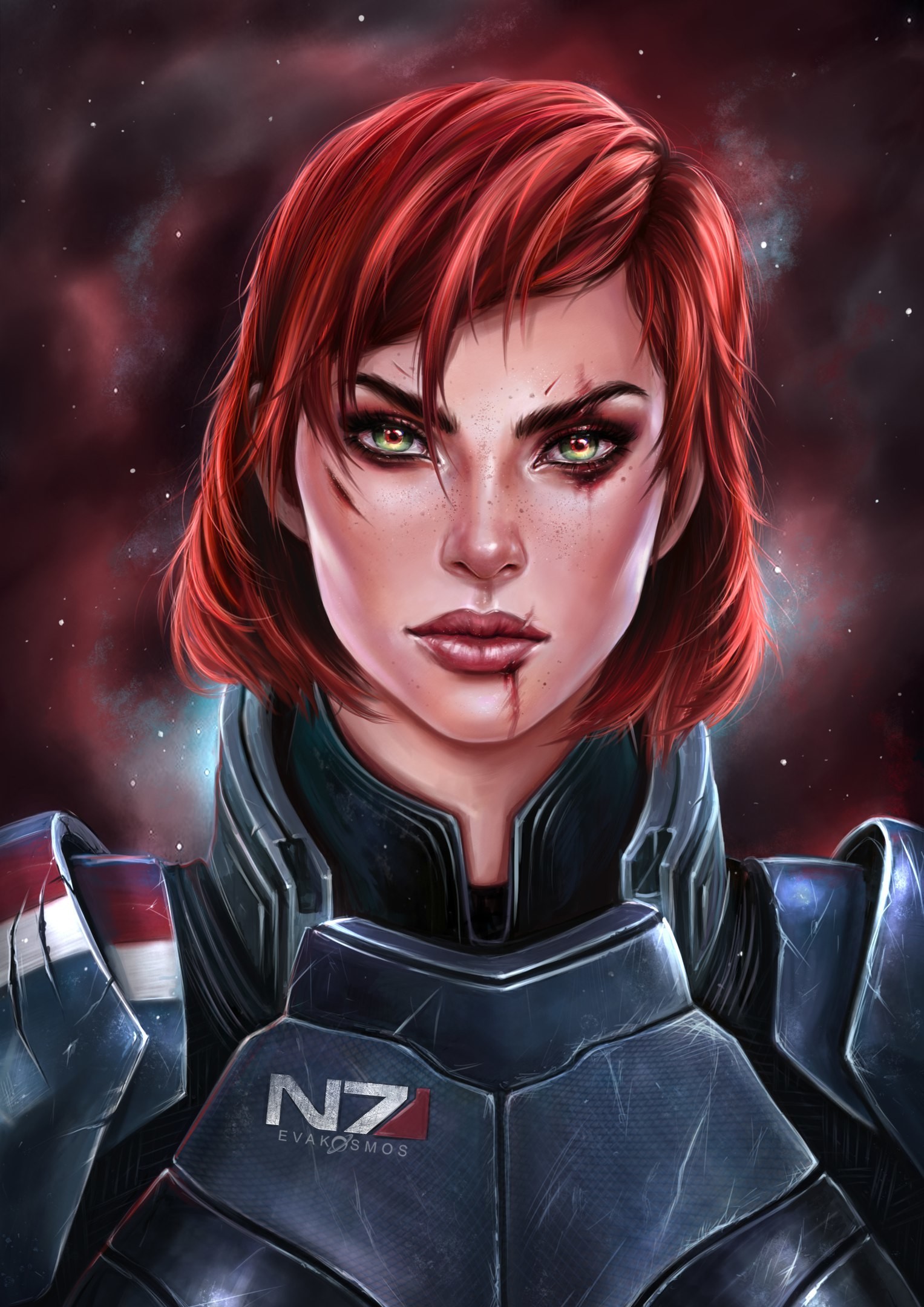 Mass Effect by Eva Kosmos - Eva Kosmos, Mass effect, Shepard, Femshep, Garrus, Sara Ryder, , Art, Longpost