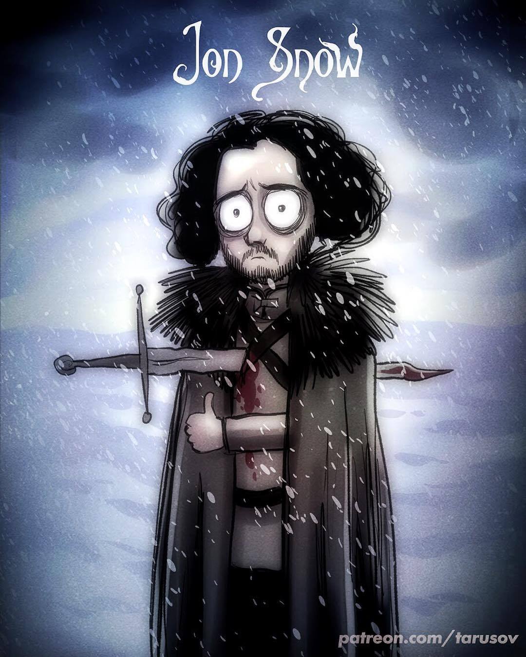 Heroes of the Game of Thrones in the style of Tim Burton. - Game of Thrones, Art, Jon Snow, Tyrion Lannister, King of the night, Longpost