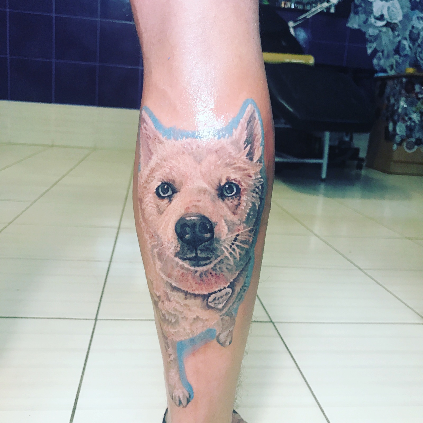 A dog is a man's best friend. I decided to make such a tattoo after two years of friendship. - My, Tattoo, Dog, Legs