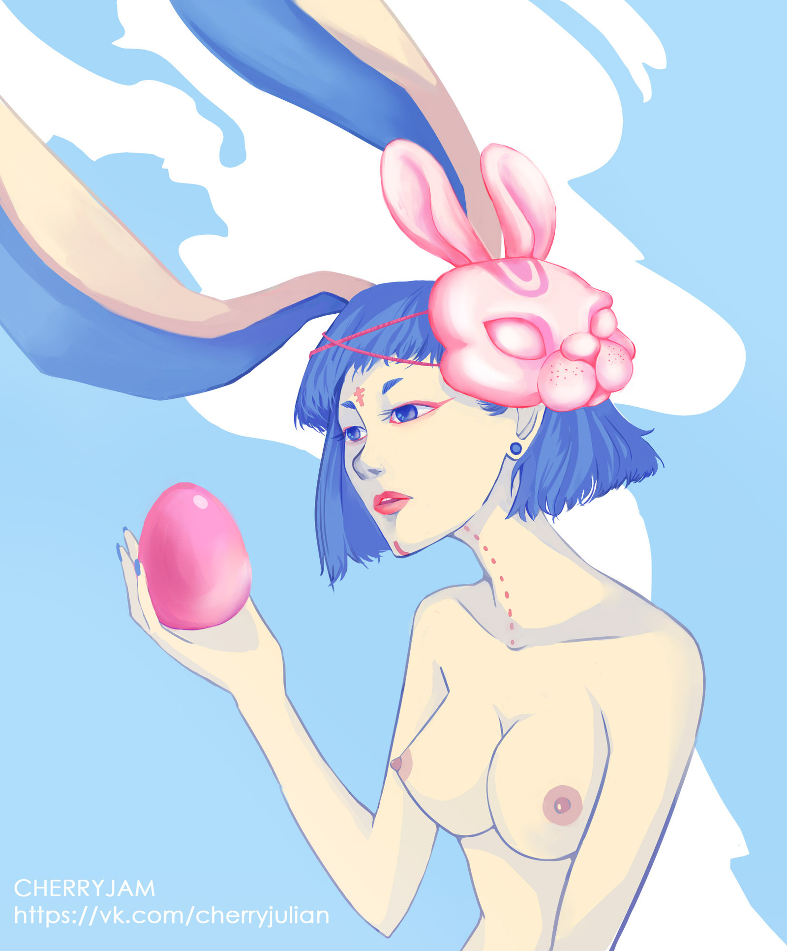 Cute rabbit - NSFW, Моё, 2D, Аниме, Клубничка, Кролик, Photoshop, Anime Art