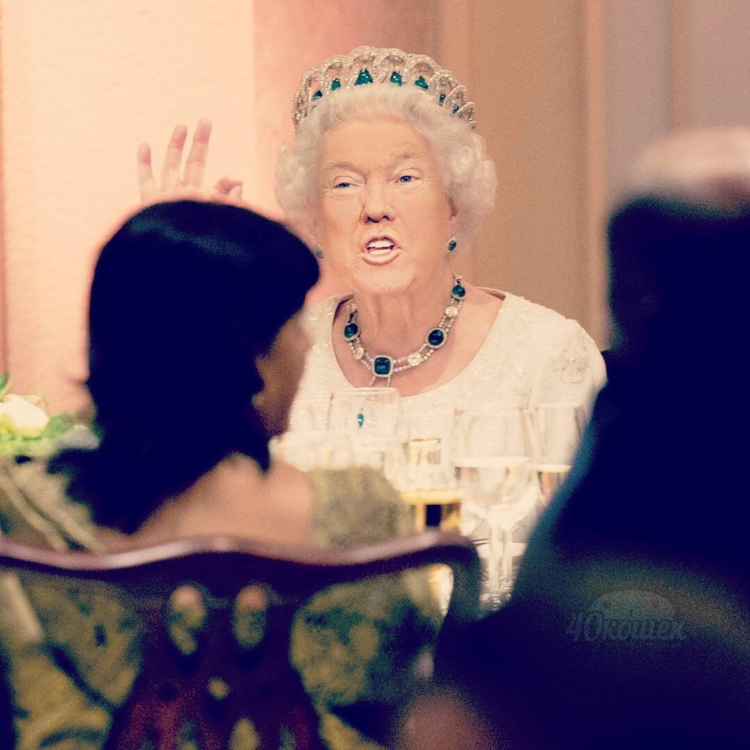 With a slight movement, the queen turns ... - Donald Trump, Queen Elizabeth, Photoshop, In contact with, Longpost, Queen Elizabeth II, Face