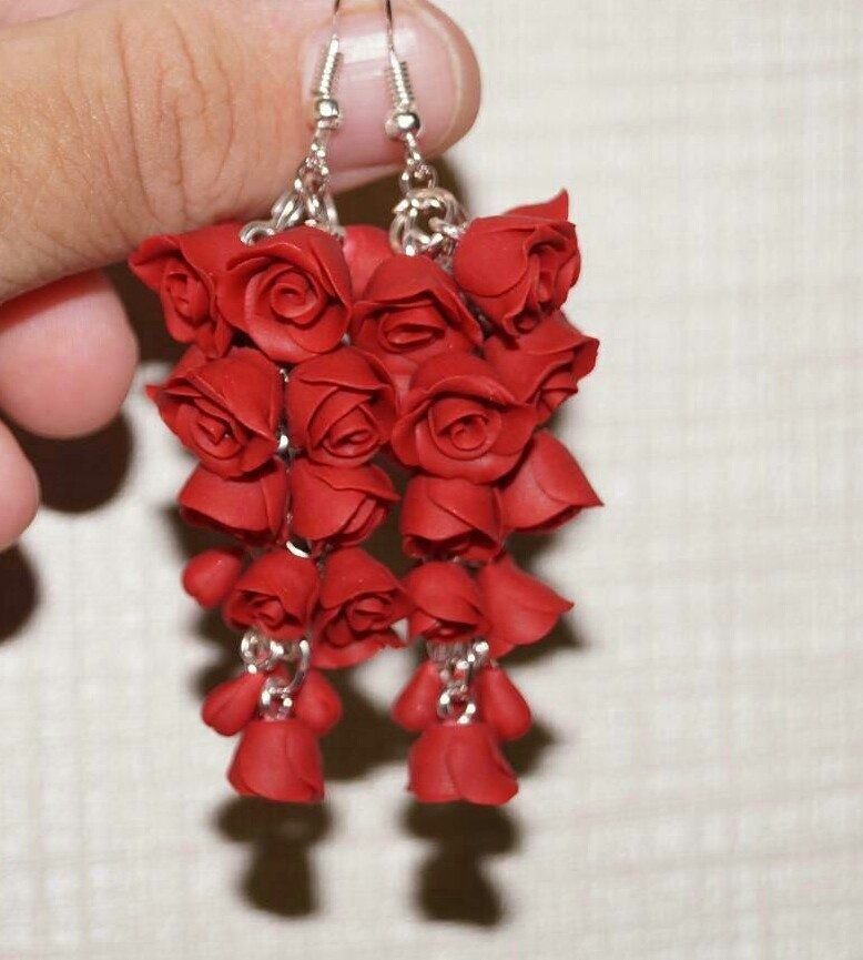 Polymer clay earrings - My, Earrings, Polymer clay, , the Rose, Needlework without process, Longpost