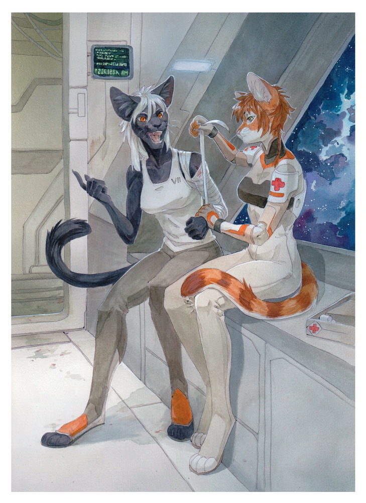 Shiga and Neko - cat, Traditional art, Furry, Orphen sirius, Watercolor