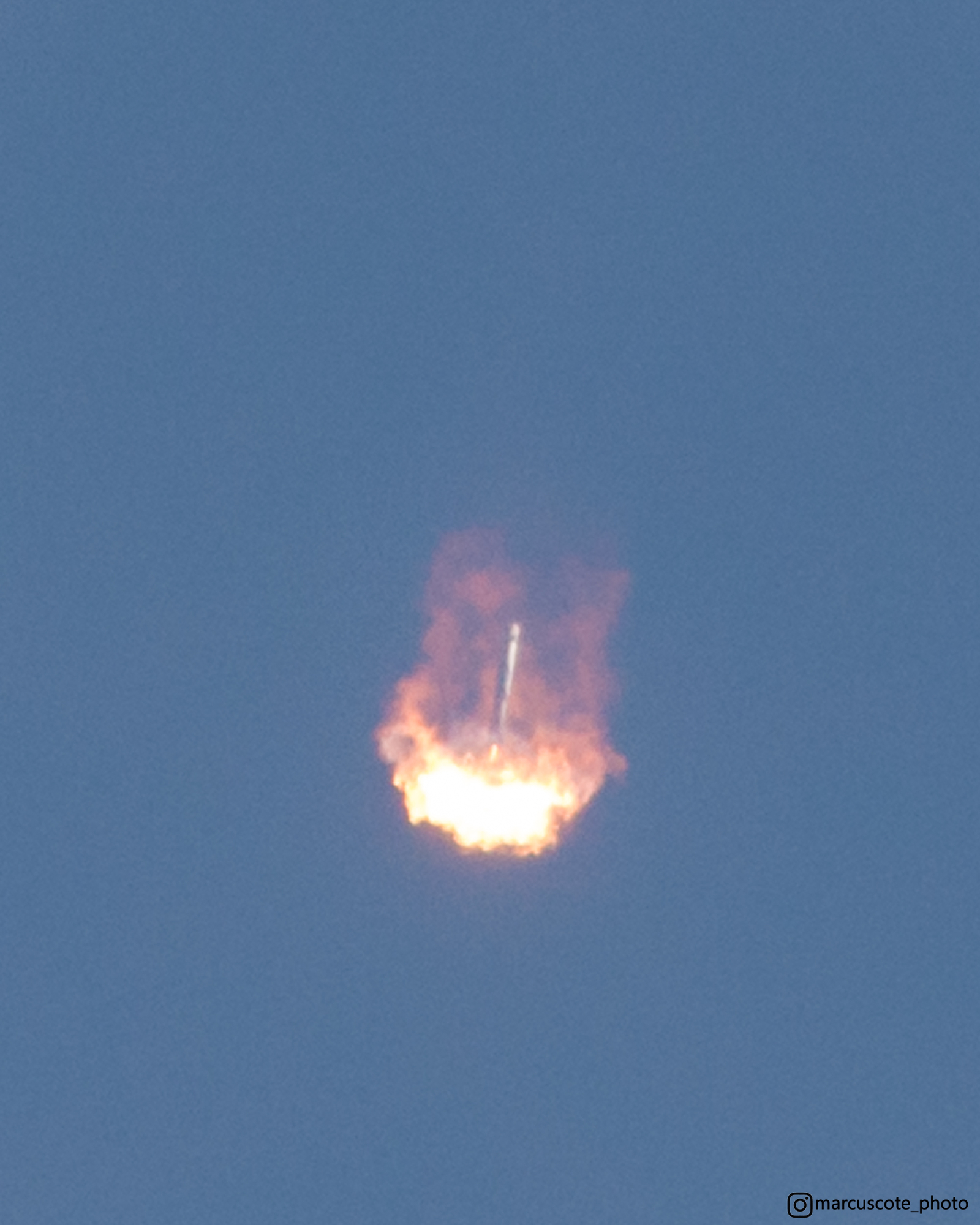 Falcon 9, engulfed in flames, during the descent to Cape Canaveral - Space, Booster Rocket, Rocket