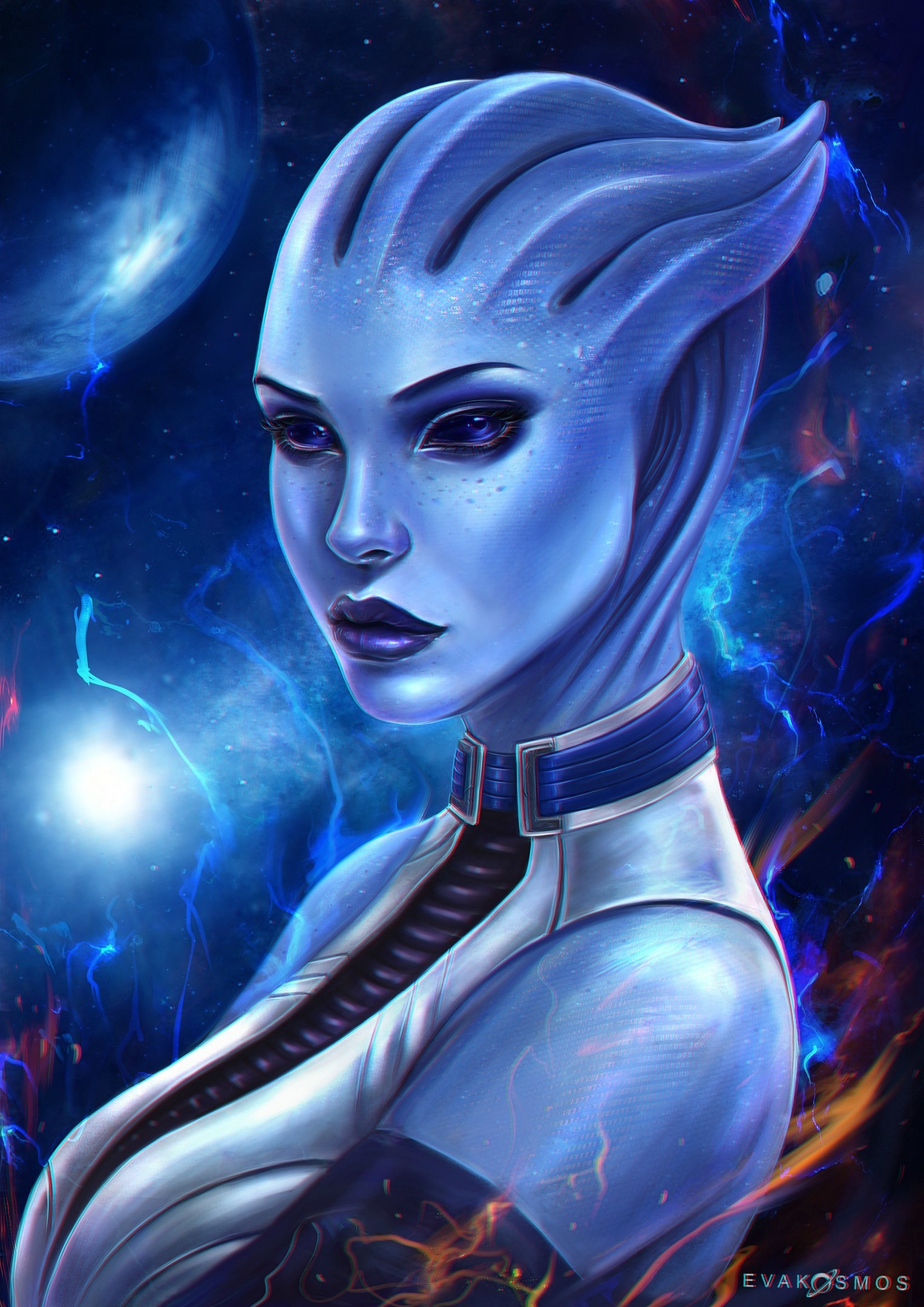 Liara - , Mass effect, Azari, Art, Drawing, Eva Kosmos, Longpost, Liara Tsoni