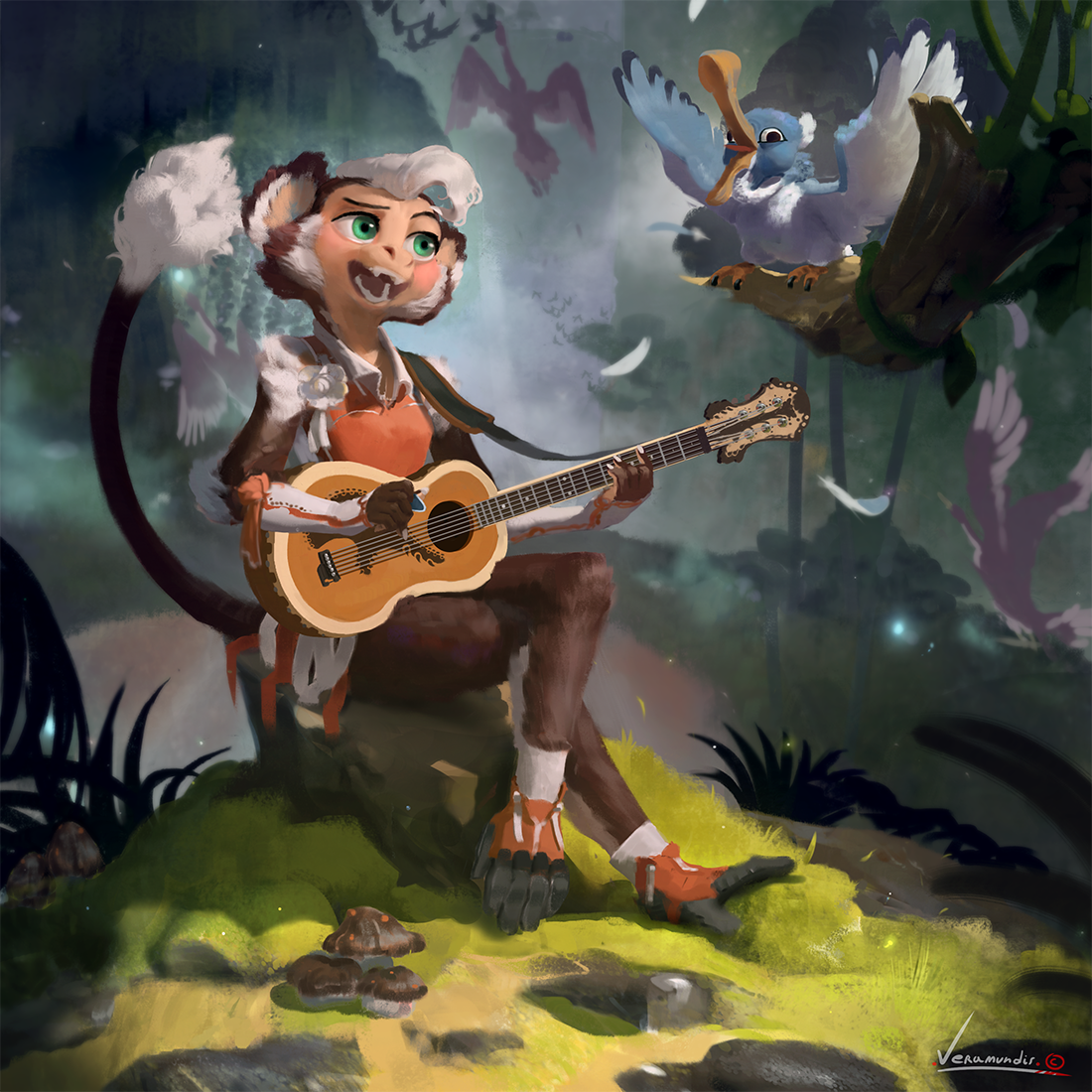 monkey musician - Furry, Art, Monkey, Musicians, Birds, Veramundis