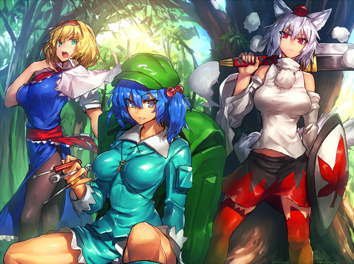 Великолепное трио - Alice Margatroid, Kawashiro Nitori, Inubashiri Momiji, Touhou, Anime Art, Аниме