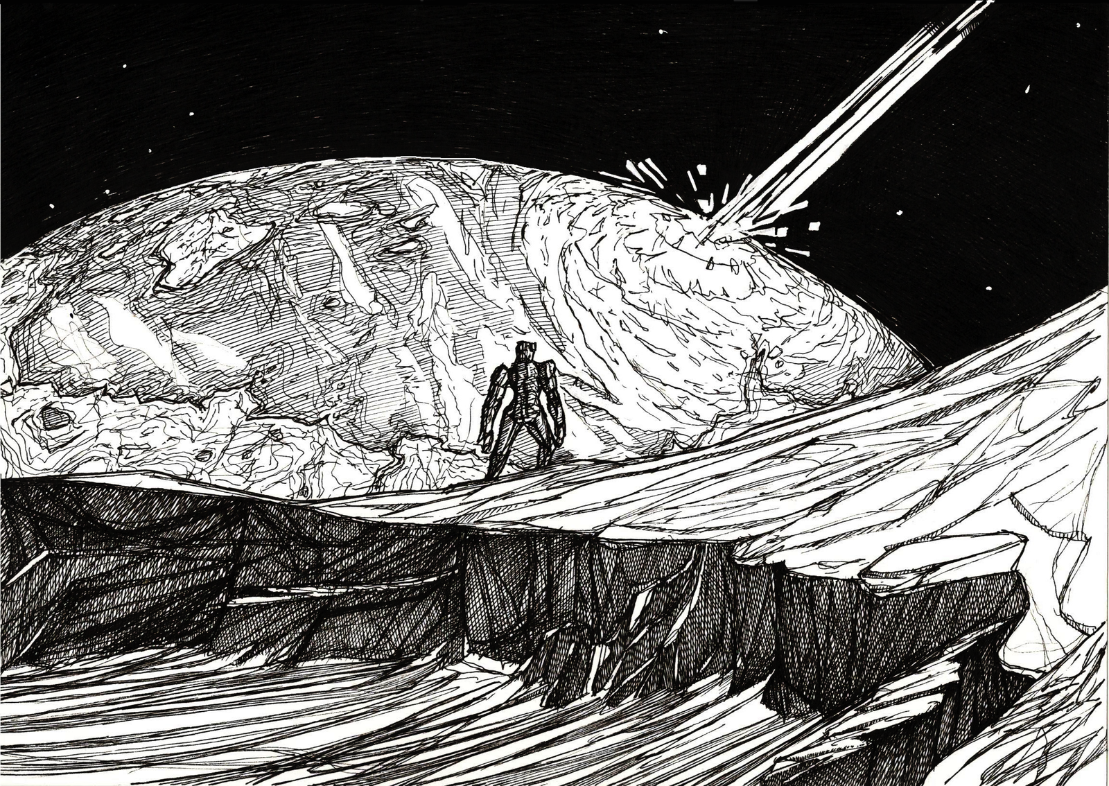 catastrophe - Drawing, My, Black and white, The rocks, Space, Pen drawing