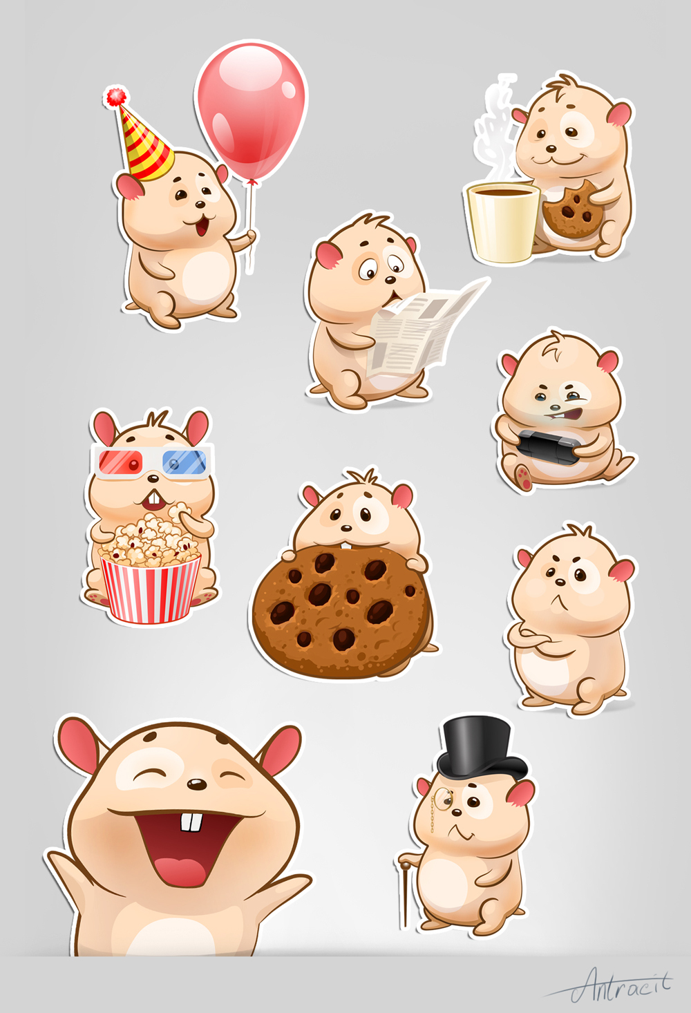 Stickers - My, Digital drawing, Computer graphics, Vector graphics, Koala, Hamster, Monster, Stickers, Longpost