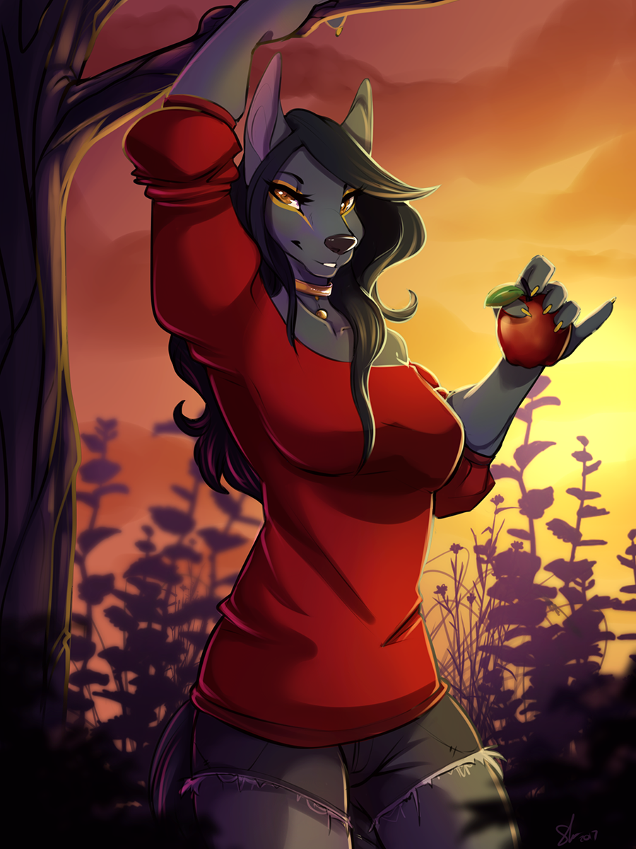 with an apple - Furry, Anthro, Art, 