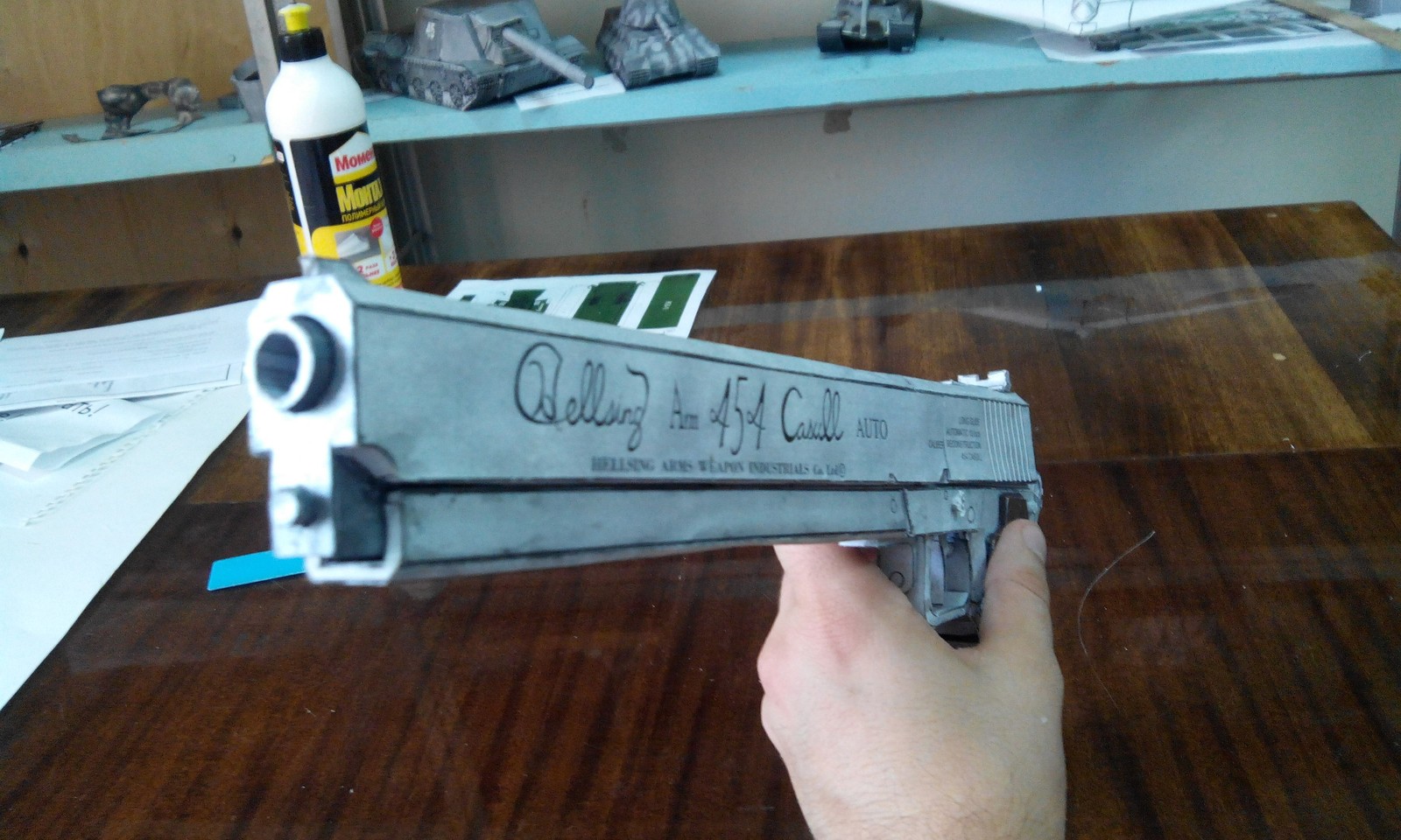 Paper firearm. - My, Weapon, Hellsing, Papercraft, Modeling, Alucard, With your own hands, Anime, Paper modeling, Longpost