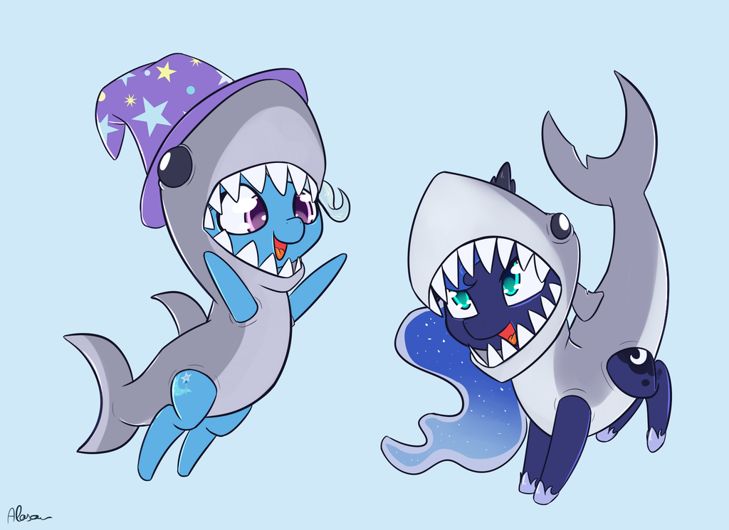 Terribly dangerous sharks - My little pony, Trixie, Princess luna, Alasou