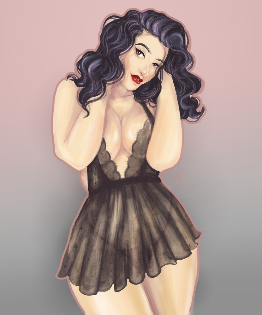 Staddy by photo - NSFW, My, Girls, Beautiful girl, Pin up, Sexuality, Underwear, Art, Digital drawing, Creation