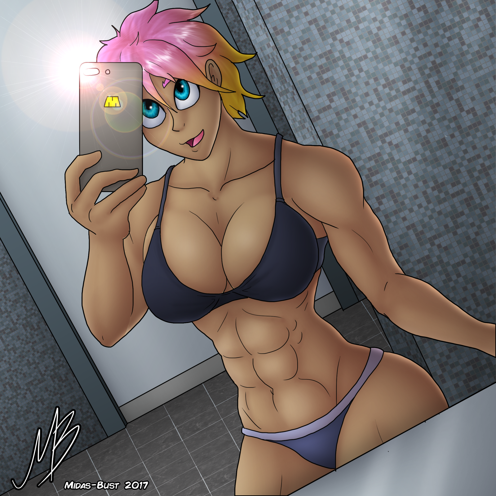 Powerful selfie - Strong girl, Art, , Underwear, Selfie, Pin up, Original character