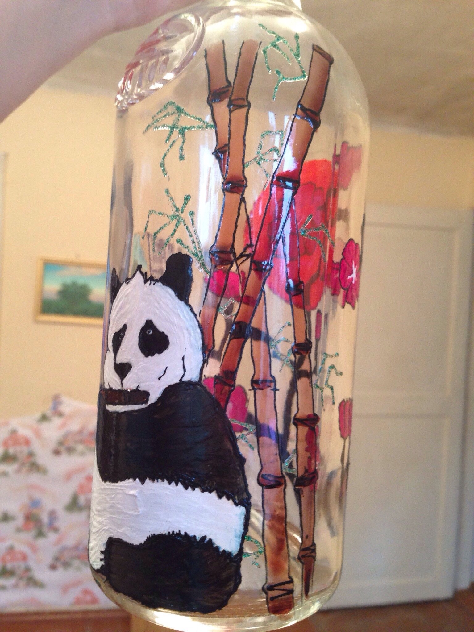 Stained glass on a bottle - My, Stained glass, Bottle, Painting on glass, Panda, Longpost