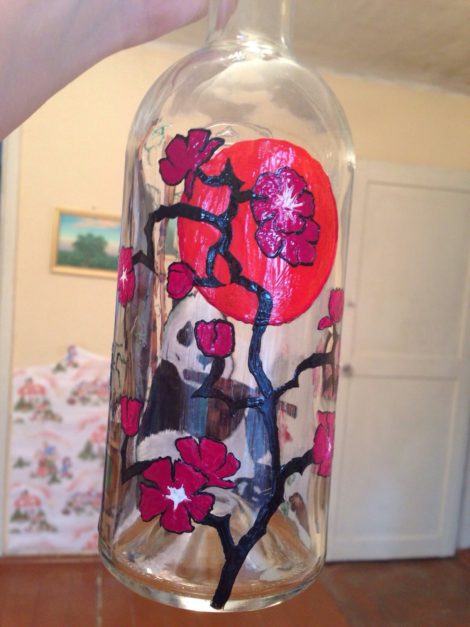 Stained glass on a bottle - My, Stained glass, Bottle, Painting on glass, Panda, Longpost