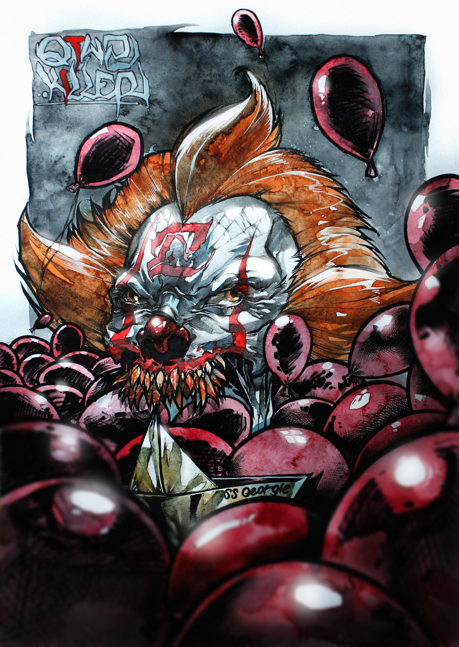 Pennywise IT - My, Art, Drawing, Illustrations, It, Pennywise, Watercolor