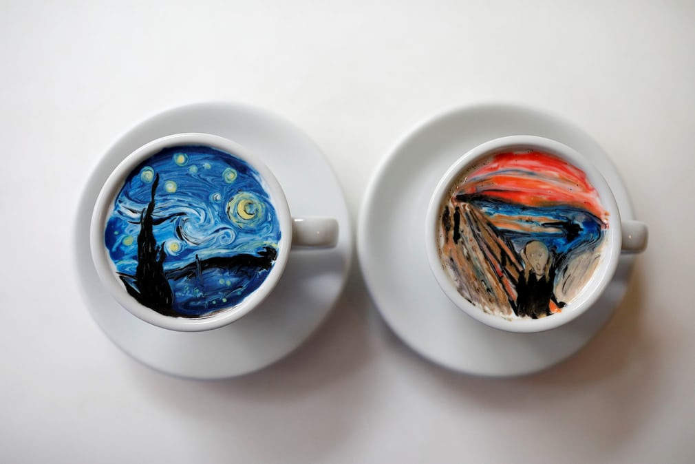 Lee Kang-bin: coffee artist recreates famous paintings in cups - , Barista, van Gogh, Painting, China, Coffee, Amazing, Longpost