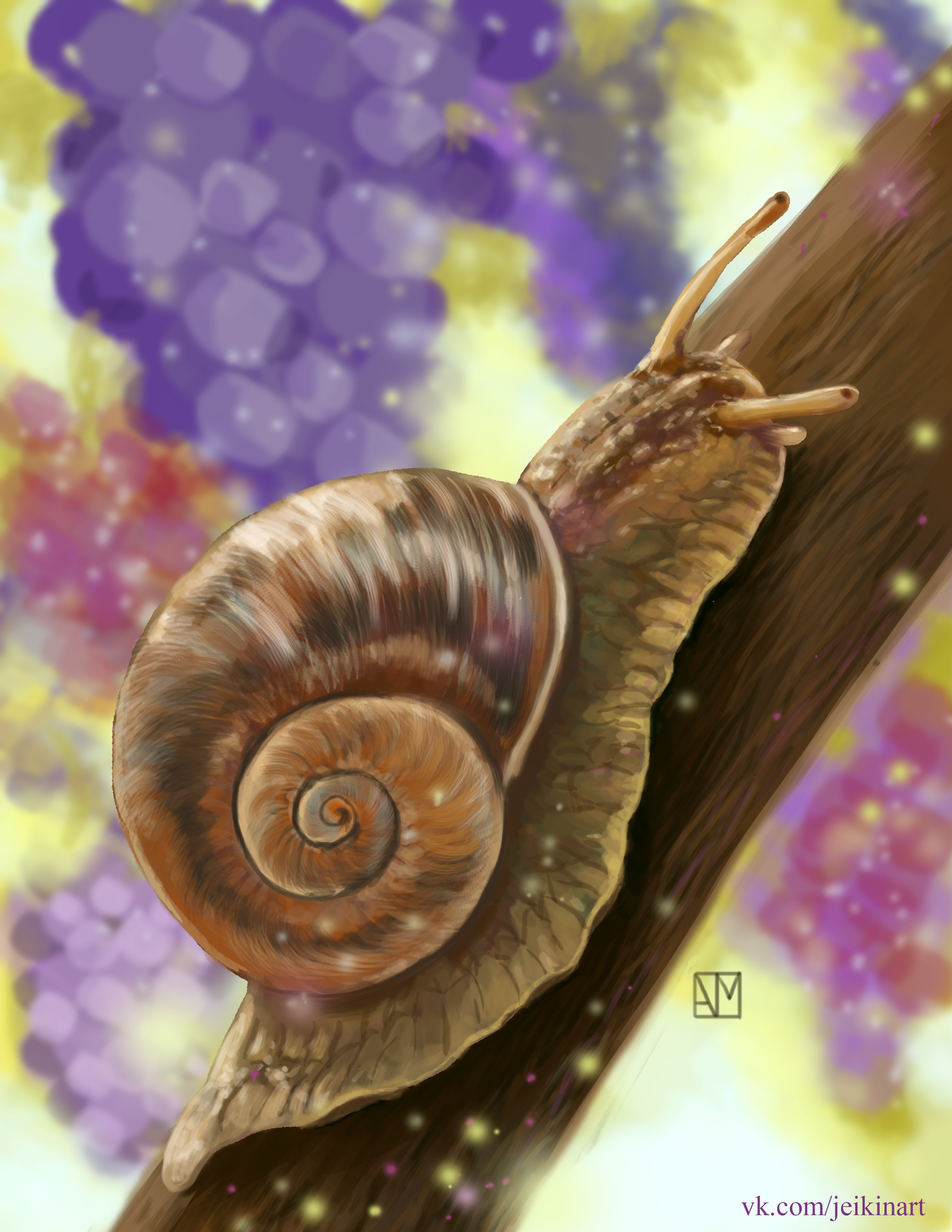 Magic grape. - My, Art, Drawing, Digital drawing, Creation, Grape snail, Snail