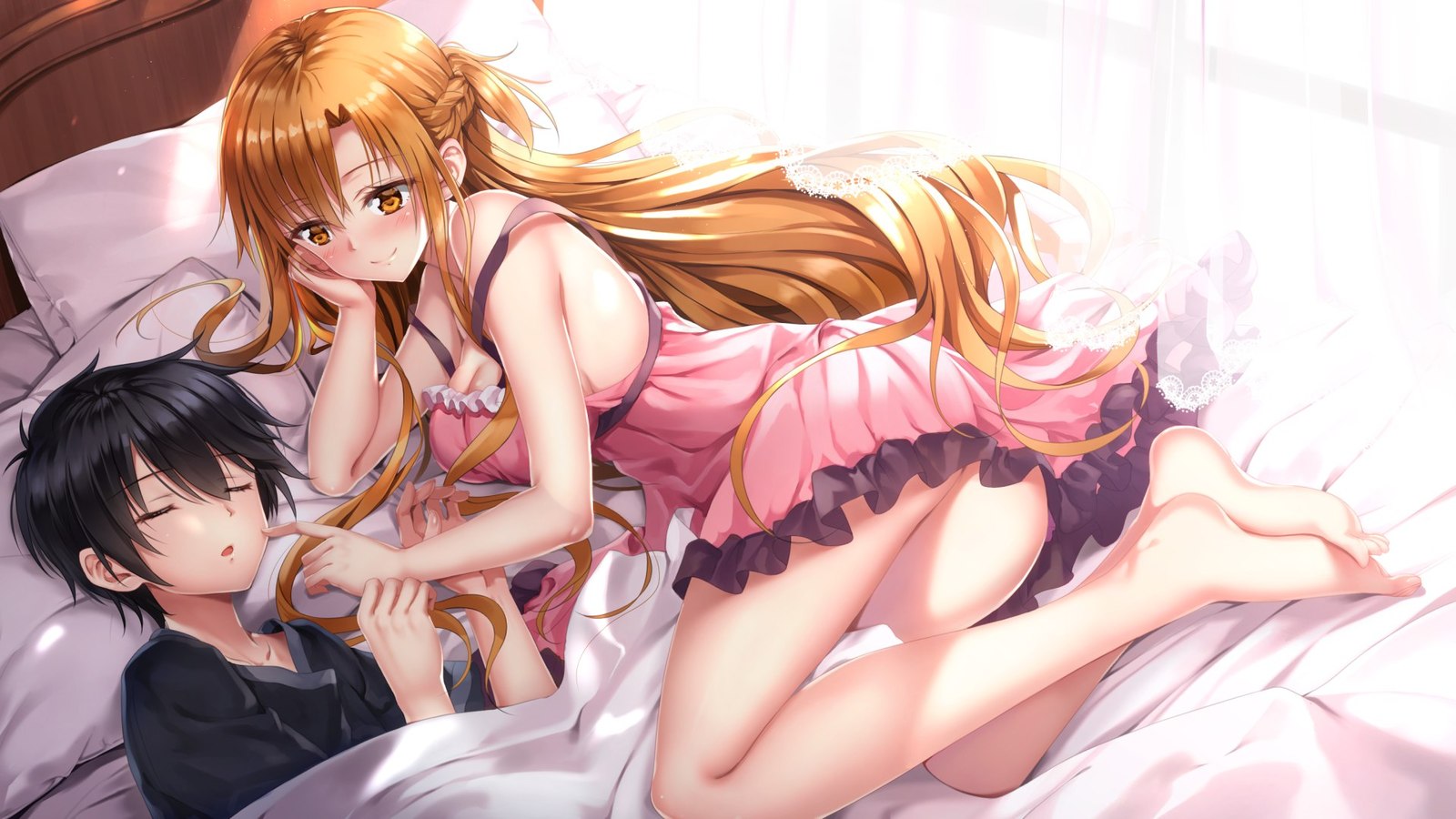 Morning - Sword Art Online, Asuna yuuki, Kirigaya Kazuto, Anime art, Anime, Art