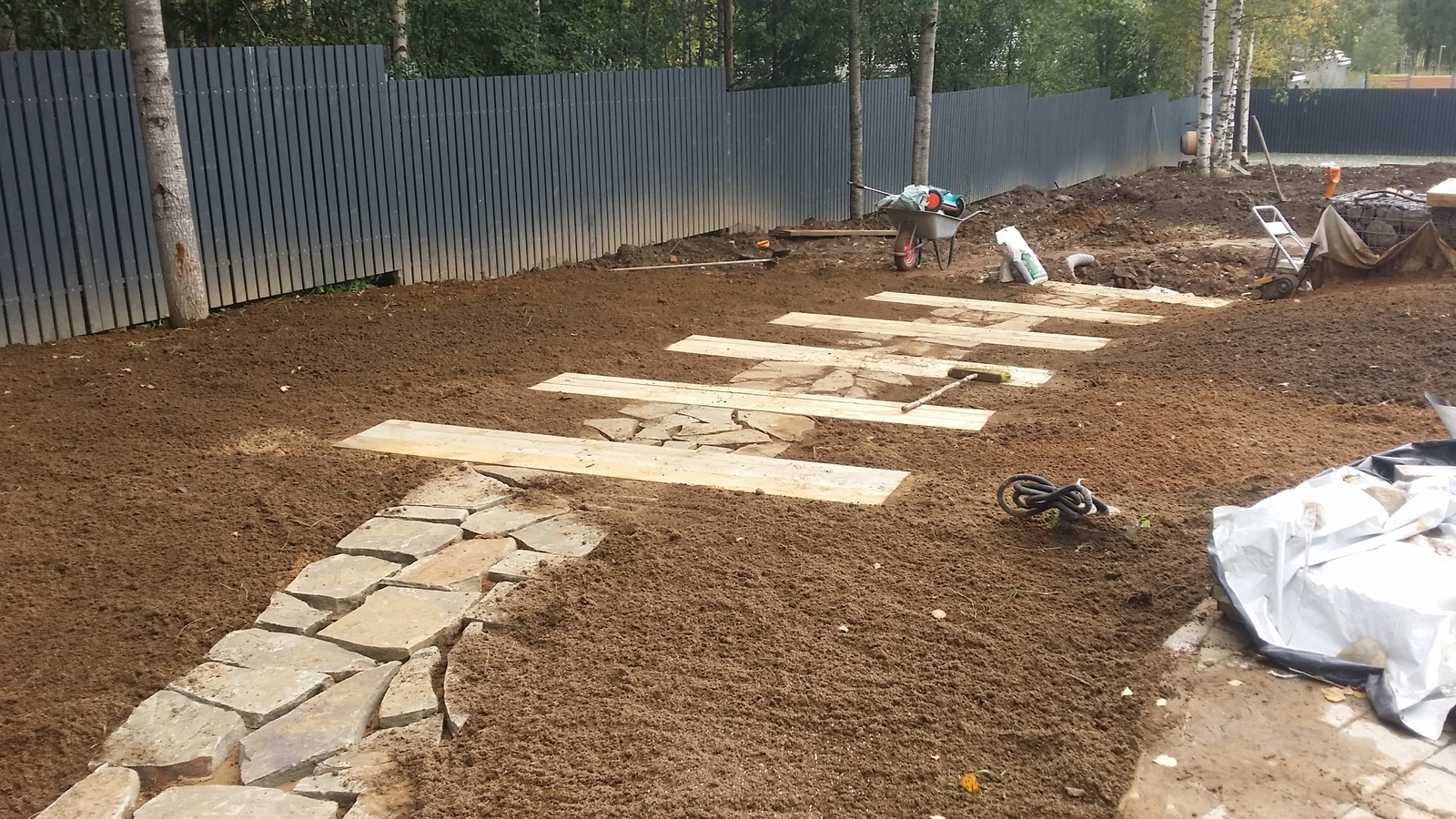 Steps from a bar on a slope - My, Lawn, Paving stones, Gabion, Dacha, Steps, Saint Petersburg, Longpost