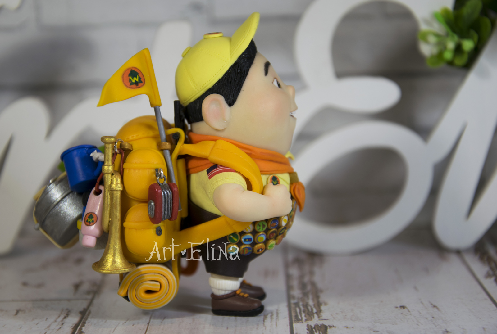 Russell boy scout from the cartoon Up from polymer clay - My, Polymer clay, Figurine, Up, Longpost, Figurines