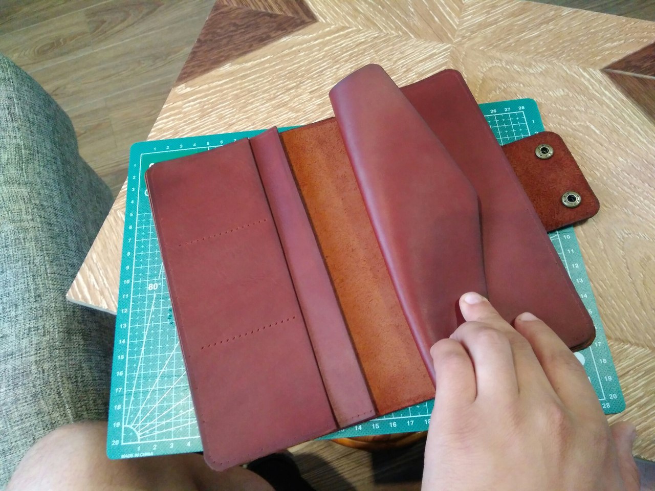 Large wallet made of genuine leather - My, Leather, With your own hands, Longpost