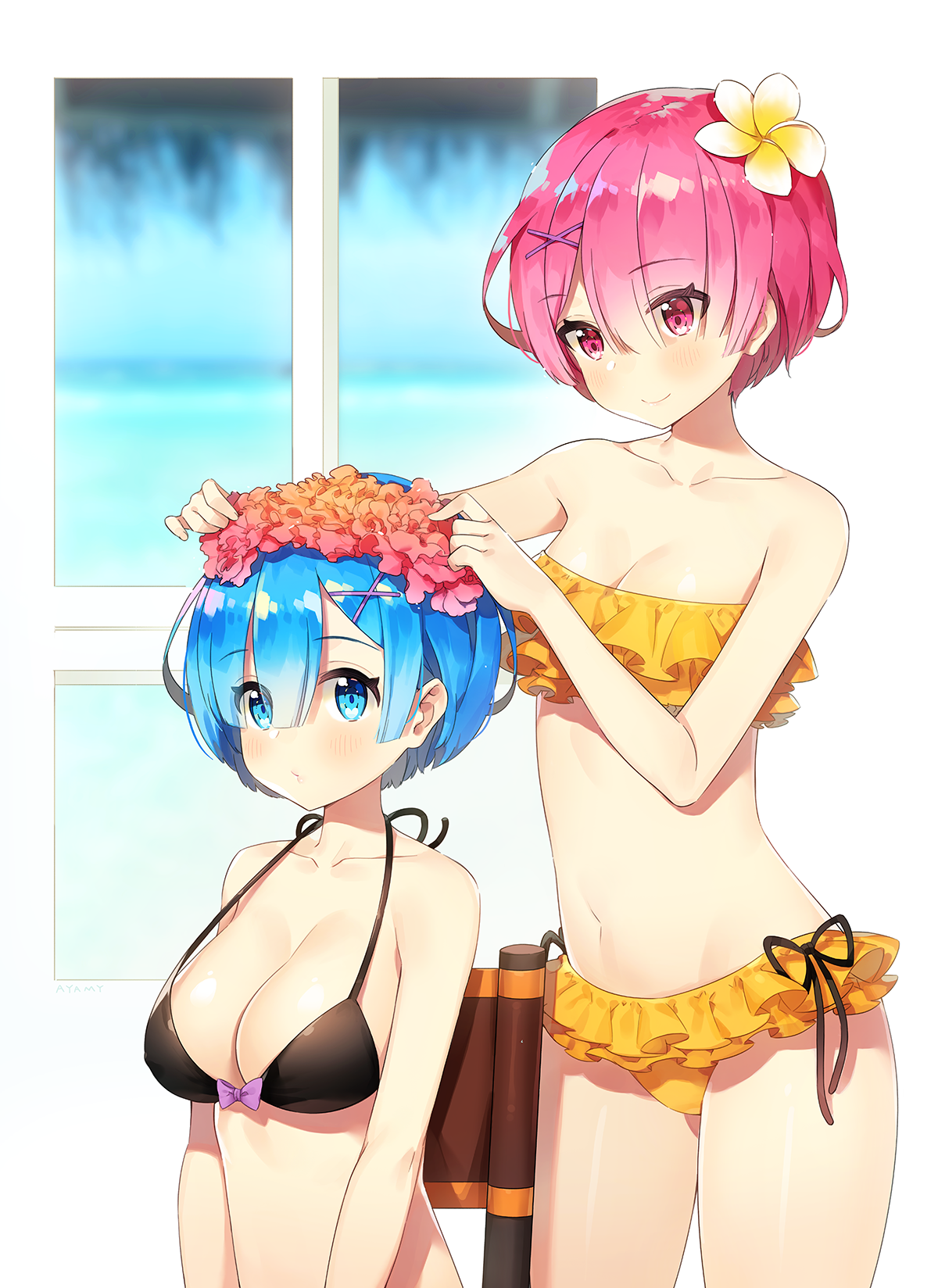 Rem and Ram [re:zero] - Rem, Ram, Аниме, Anime Art, Re:Zero Kara, Pixiv, Rem (Re:Zero Kara), Ram (Re:Zero Kara)