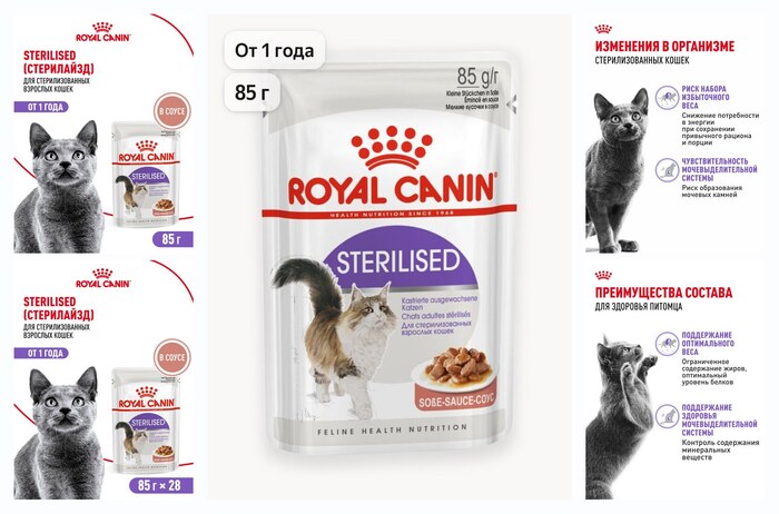 Влажный корм для стерилизованнных кошек Royal Canin Sterilised в соусе, 28 шт по 85 г
