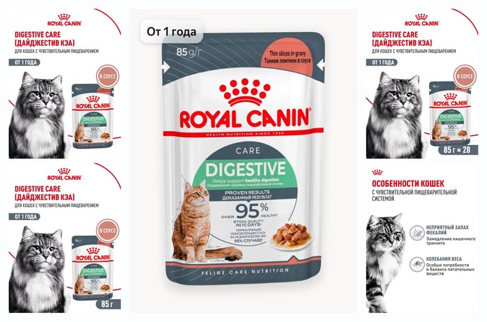 Влажный корм для кошек Royal Canin Digestive Care при чувствительном пищеварении, кусочки в соусе, 28 шт по 85 г