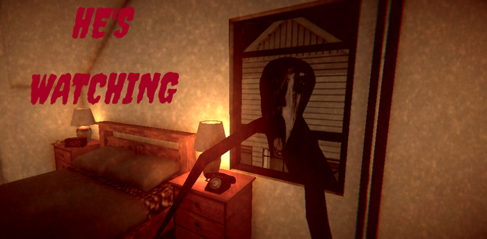 Делаю бесплатный PS1-хоррор "HE'S WATCHING" в одиночку. Оцените постер! Будет ли спрос?