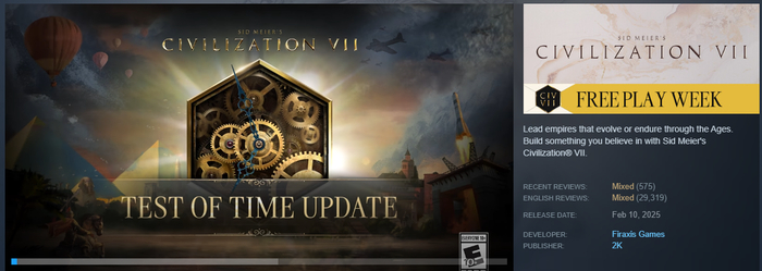 CIVILIZATION VII бесплатная игра в Steam до 10 сентября