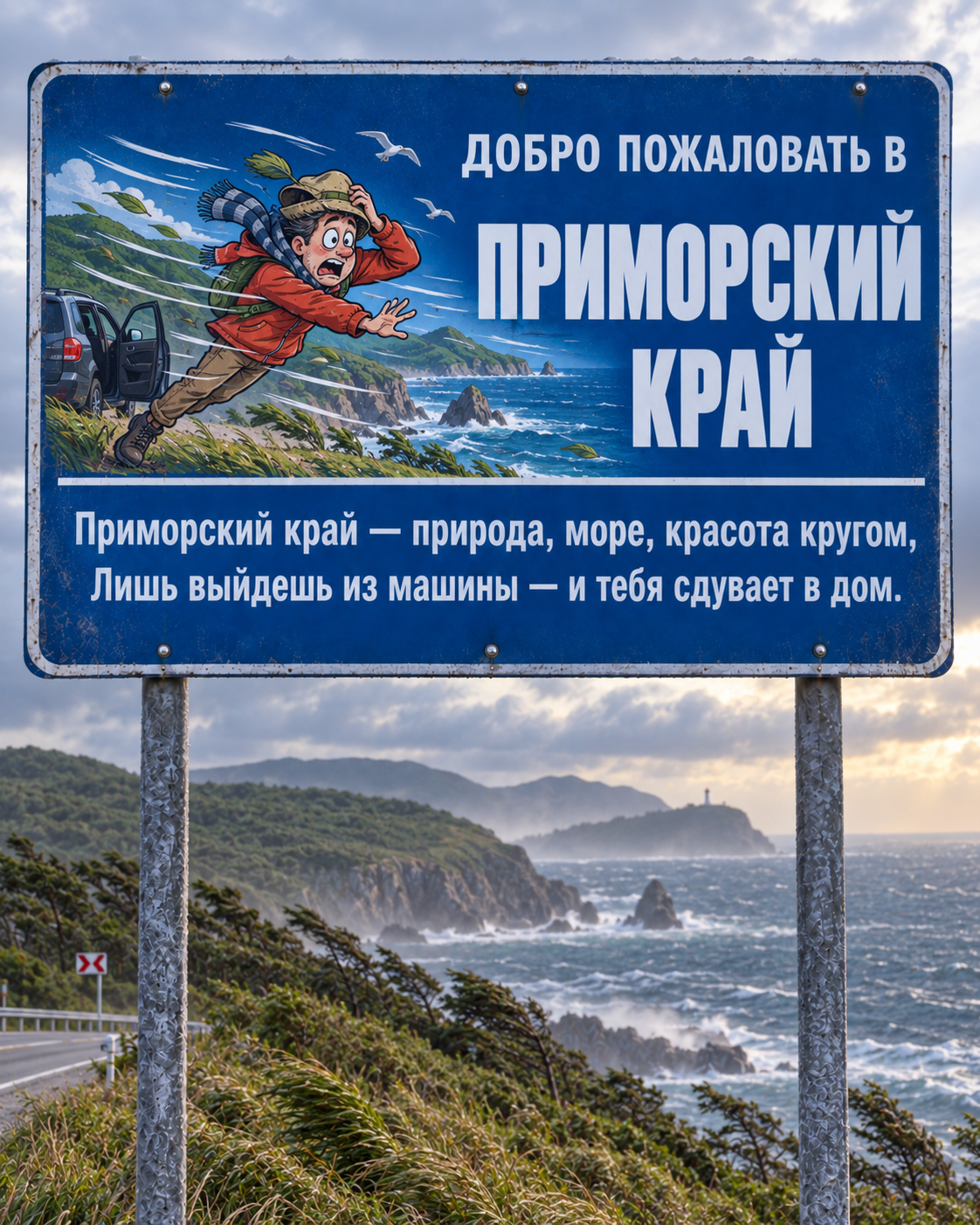 Response to the post Collection of Entry Signs of Russian Cities - Neural Network Content, Humor, Memes, Cities of Russia, Telegram (link), Longpost, Road sign, Primorsky Krai, Wind, Reply to post, A wave of posts