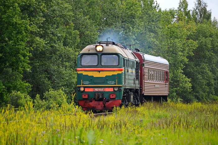 Тепловоз М62-1445 с вагоном дефектоскоп перегон Ритупе - Пыталово