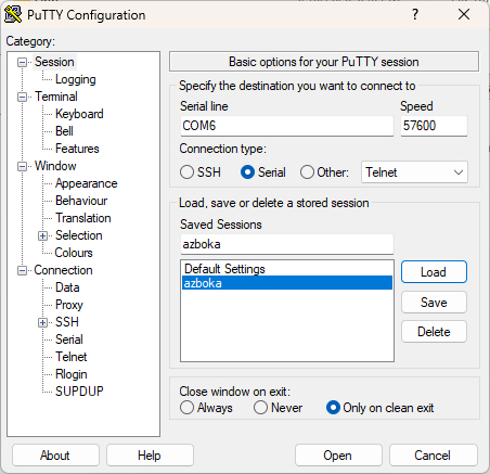 ��������� ������ � Putty