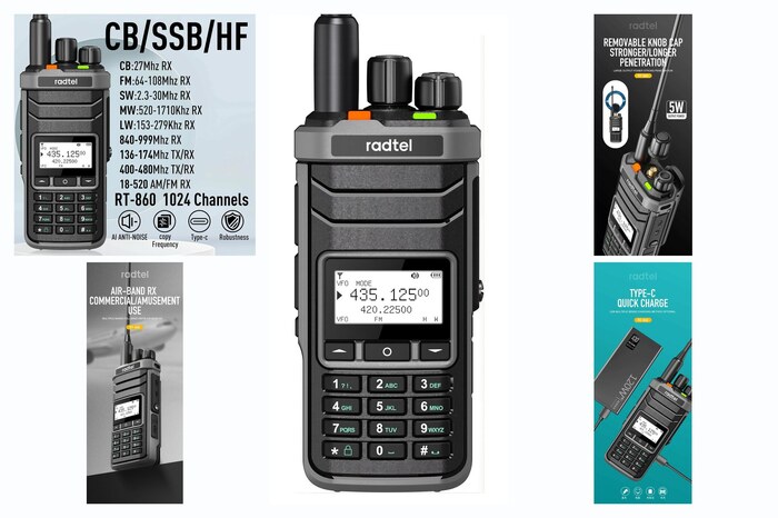 Рация RADTEL, 1024 канала, 2000 мАч, VHF/UHF/CB, дисплей, USB Type-C