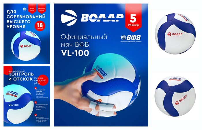 Мяч волейбольный волар VL-100, микрофибра, 18 панелей, логотип ВФВ