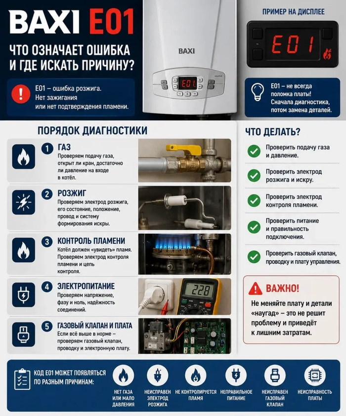 BAXI E01 — ЧТО ОЗНАЧАЕТ ЭТА ОШИБКА И ГДЕ ИСКАТЬ ПРИЧИНУ?
