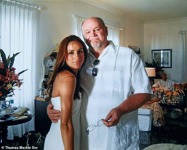 Meghan is pictured here with her father on the day of her marriage to her first husband, Trevor Engelson, in 2011